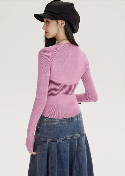 Crew Neck Vintage Style Slim-Fit Knit Top