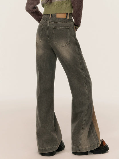 Vintage Two Tone Split Detail Flare Jeans