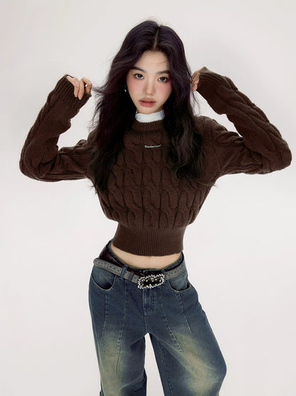 Soft Cropped Round-Neck Knit Sweater