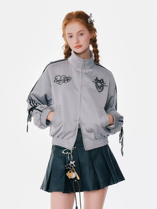 Side Lace Bow Sporty Track Jacket