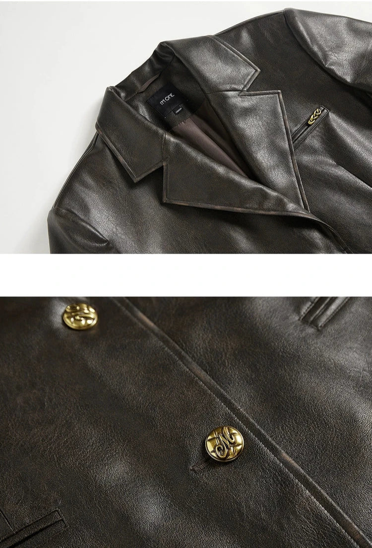 Oversized Faux Leather Blazer with Lapel Detail