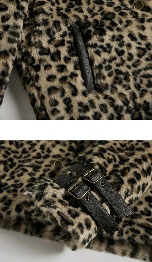 Leopard Print Faux Fur Buckle Jacket