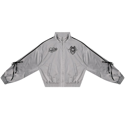 Side Lace Bow Sporty Track Jacket