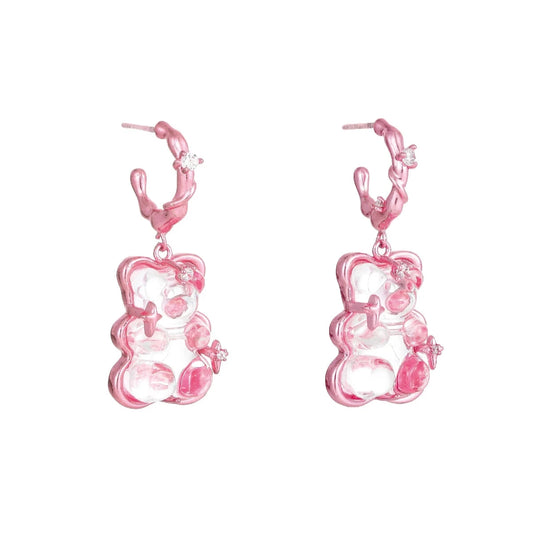 Gummy Bear Hoop Earrings with Star Cubic Charm