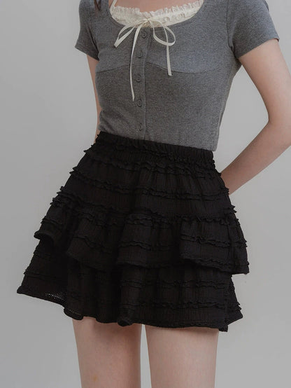 High Waist Ruffle Mini Sweater Skirt