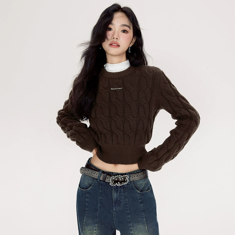 Soft Cropped Round-Neck Knit Sweater