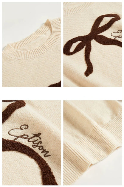 Girly Bow Jacquard Crew Neck Sweater