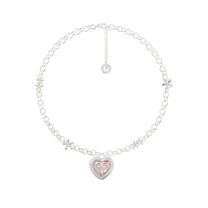 Love Cross Heart Pendant Necklace with Flower Charm