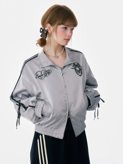 Side Lace Bow Sporty Track Jacket