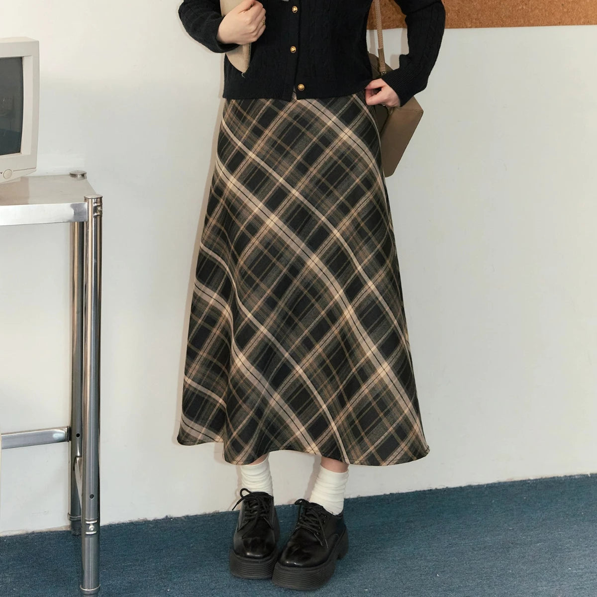 Plaid A-Line Maxi Skirt