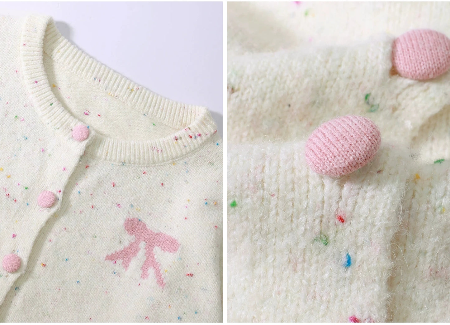 Pink Ribbon Speckled Button Knit Cardigan