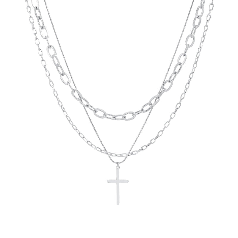 Titanium Steel Multi-Layer Cross Pendant Necklace