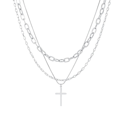 Titanium Steel Multi-Layer Cross Pendant Necklace