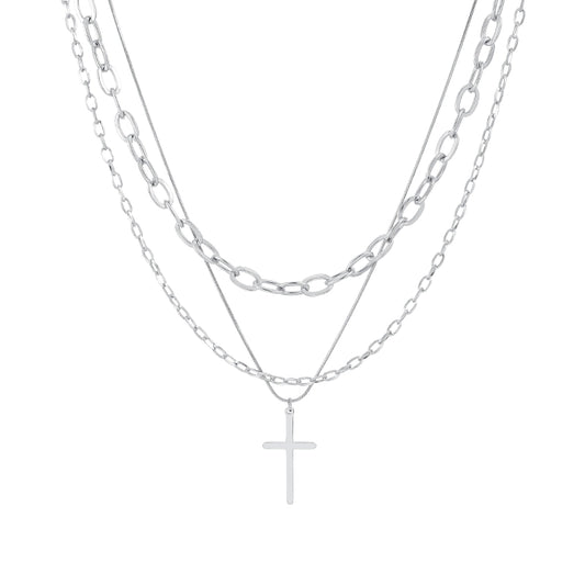 Titanium Steel Multi-Layer Cross Pendant Necklace