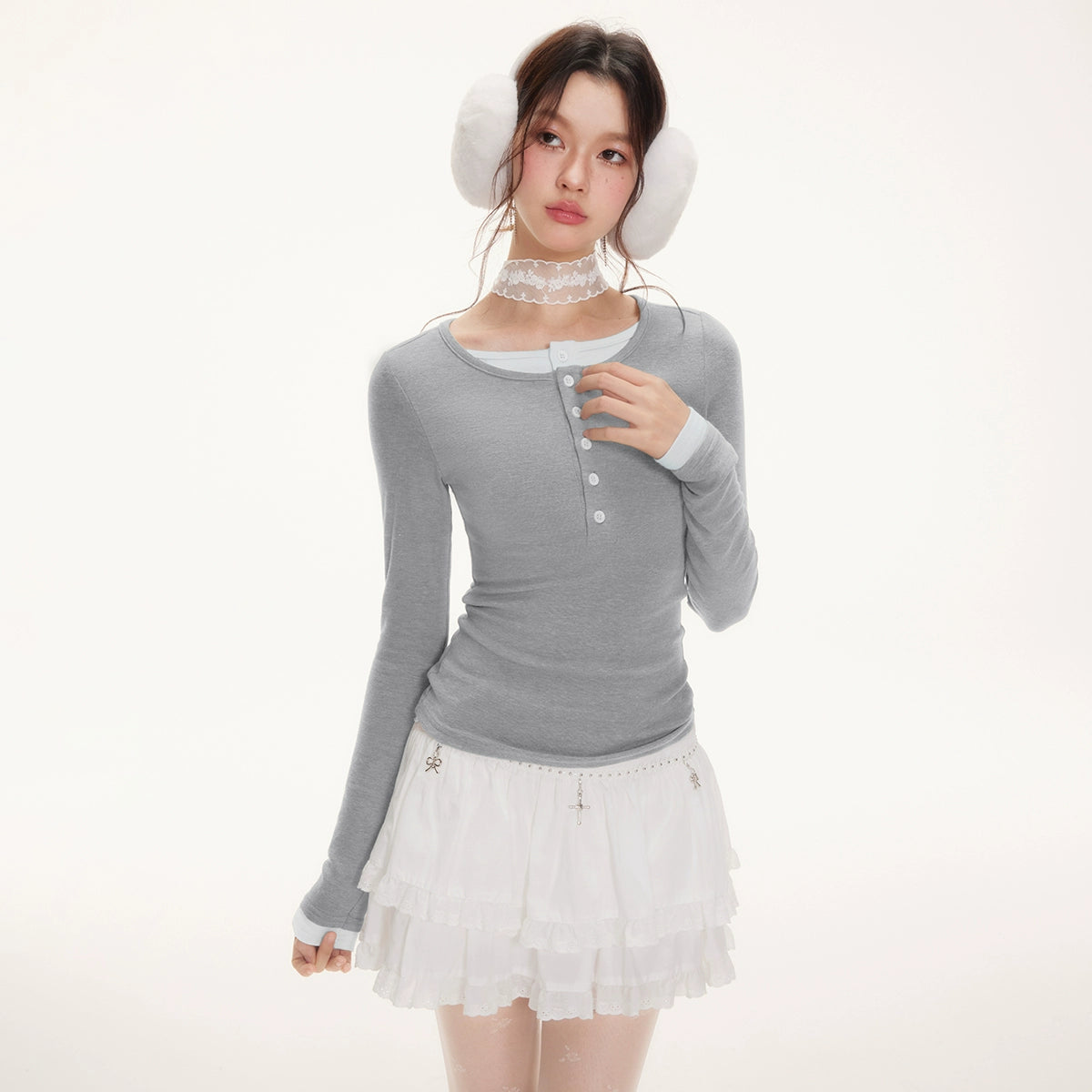 Contrast Stitching Layered Look Knit Top