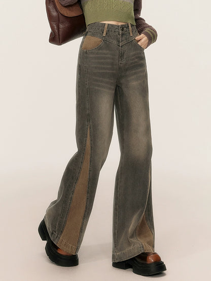 Vintage Two Tone Split Detail Flare Jeans