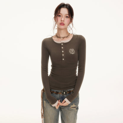 Contrast Stitching Layered Look Knit Top