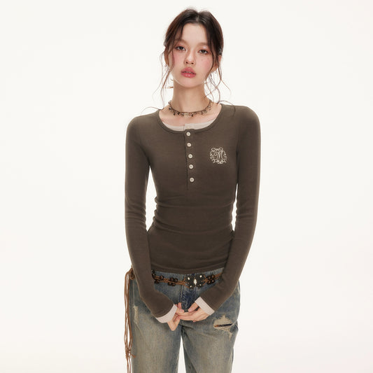 Contrast Stitching Layered Look Knit Top