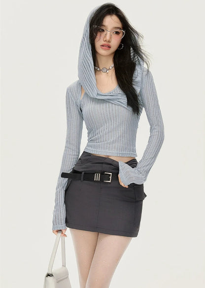 Halter Neck Knit Hoodie and Bolero Cardigan Set