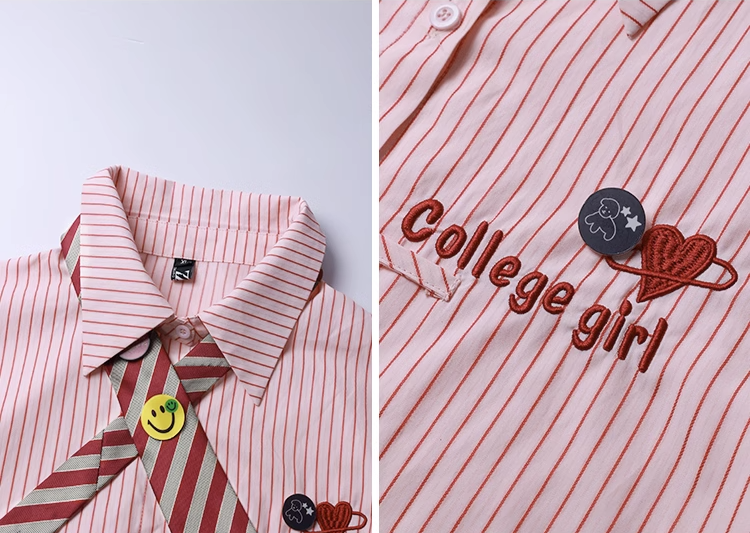 Striped Button-Up Shirt with Tie Set