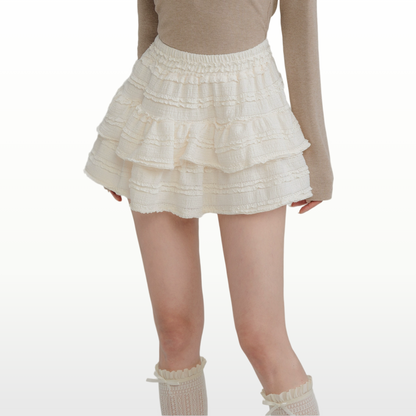 High Waist Ruffle Mini Sweater Skirt