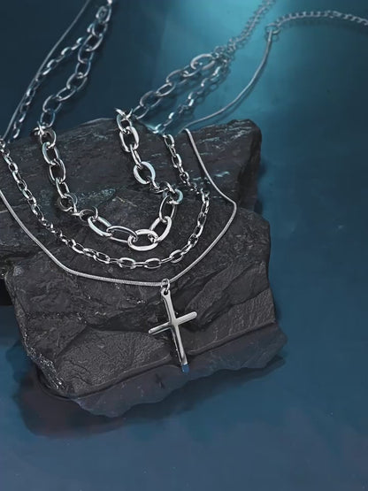 Titanium Steel Multi-Layer Cross Pendant Necklace